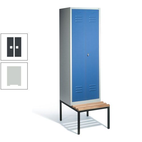 Doppel-Spindschrank, Buche Sitzbank untergebaut, 2 Abteile a 300 mm, Korpus lichtgrau, Tür anthrazitgrau, 2.090 x 610 x 815 mm (HxBxT)