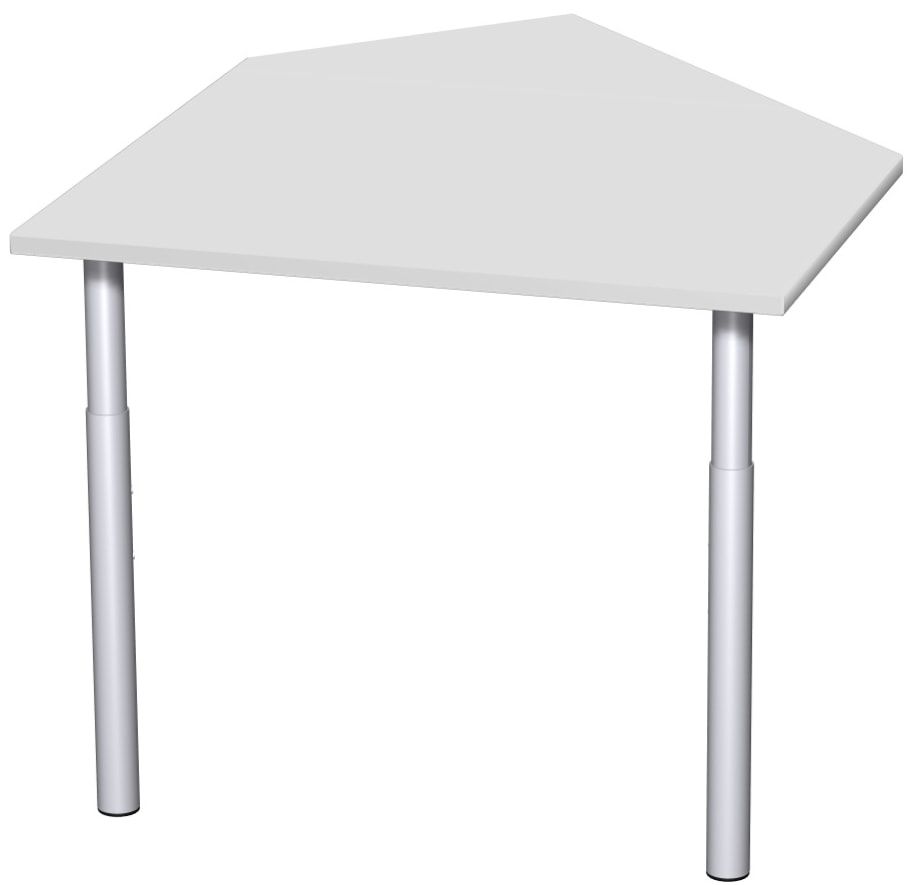 Anbautisch, Fünfeck links, Schreibtisch 4-Fuß ProQuadrat, 680-820 x 1.060x 1.225 mm (HxBxT), inkl.Verkettungsmaterial, Gestell silber, Dekor lichtgrau