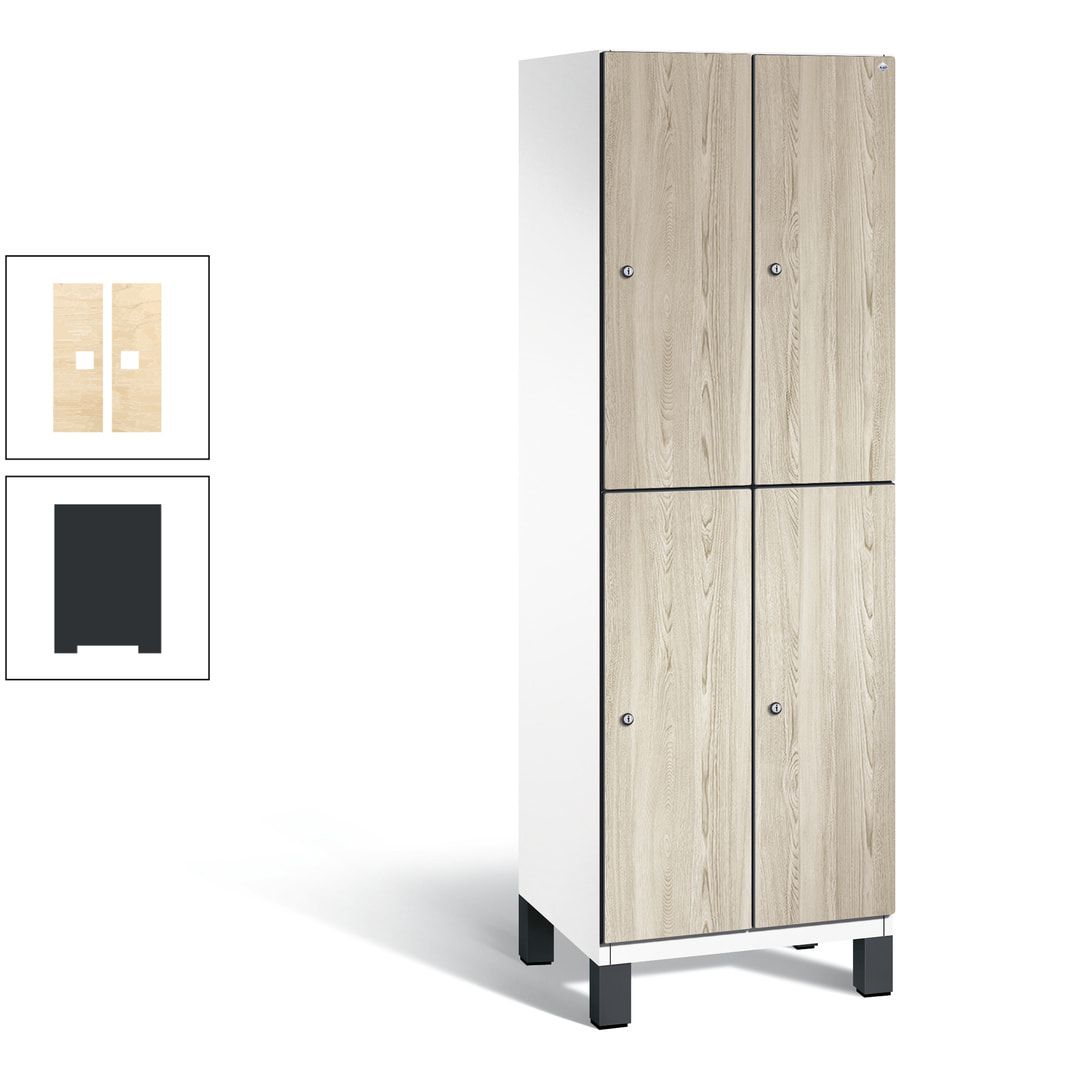 Fächerschrank, Garderobenschrank, mit Füßen, 2 Abteile, 1.980 x 600 x 525 mm (HxBxT), Korpus anthrazitgrau, Tür Donau-Ahorn