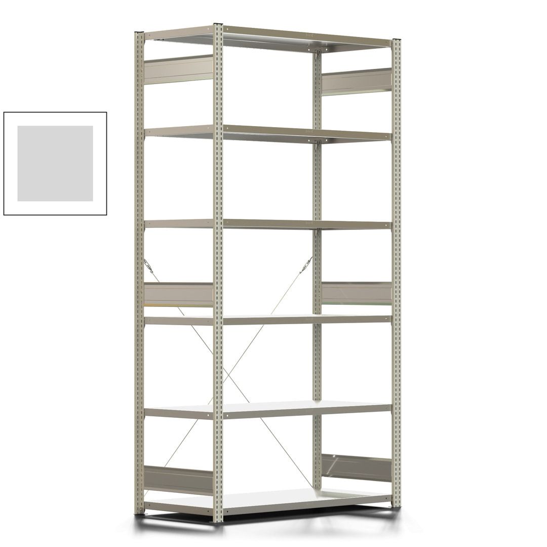 Fachbodenregal mit Tiefenriegel - 350 kg - 2.500 x 1.285 x 626 mm (HxBxT) - Anbauregal - 6 Böden - enzianblau - Lagerregal - Steckregal BERT
