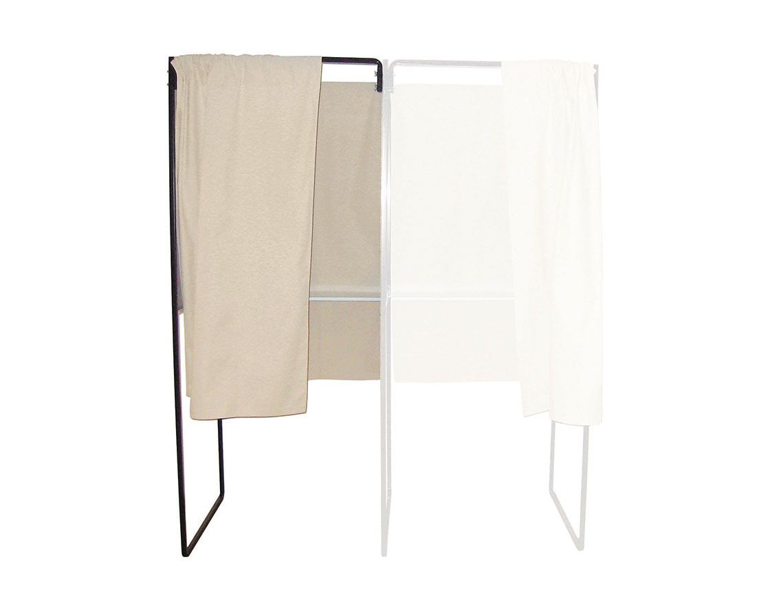 Wahlkabine, behindertengerecht, 2.075 x 1.000 x 1.300 mm (HxBxT), lackiertes Blech, nicht brennbarer Baumwollvorhang, mit Schreibbrett, barrierefrei