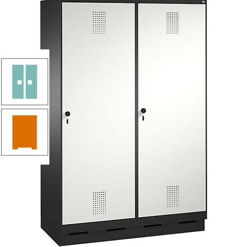 Doppel-Spind, Garderobenschrank, 2 Türen für 4 Abteile a 300 mm, Korpus anthrazitgrau, Türen anthrazitgrau, 1.800 x 1.200 x 500 mm (HxBxT)