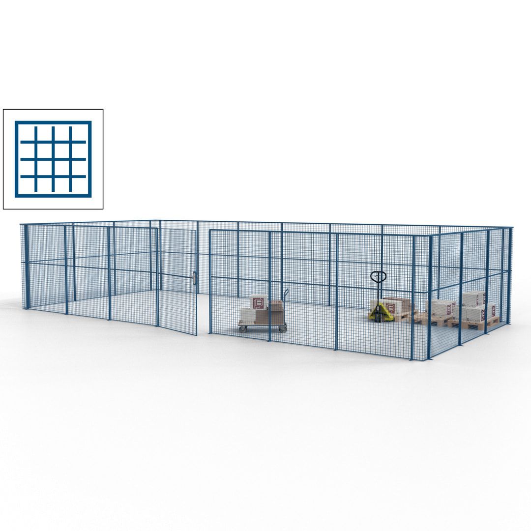 Hallentrennwand - Flügeltür, Gitter - 19 Gitterwände - 2.200 x 10.900 x 4.900 mm (HxBxT) - Perlweiß/reinorange