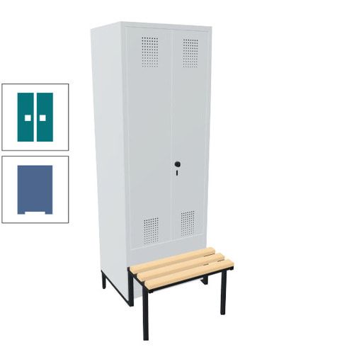 Doppel-Spind, Garderobenschrank, Buche Sitzbank integriert, 2 Abteile a 400 mm, Korpus anthrazitgrau, Tür anthrazitgrau, 1.850 x 800 x 815 mm (HxBxT)