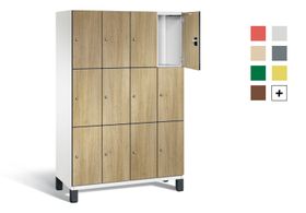 Fächerschrank, Stahlschrank, 12 Fächer, Türöffnungsbegrenzer, Füße, Korpus lichtgrau, Dekorfront HPL wählbar, 1.980 x 1.200 x 525 mm (HxBxT)