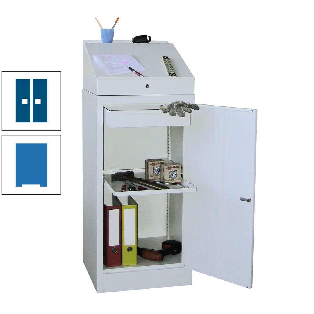 Stehpult mit Schrank - Vollblechtür - Zylinderschloss - 1 Einlegeboden, 1 Schublade - 1.270x500x500 mm (HxBxT) - anthrazitgrau