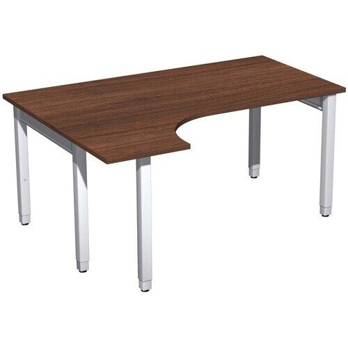 Eckschreibtisch, Ecke links, Füße einseitig verkürzt, 4-Fuß Quadrat Pro, höhenverstellbar, 680-800 x 1.600 x 1.200 mm (HxBxT), Dekor Ahorn