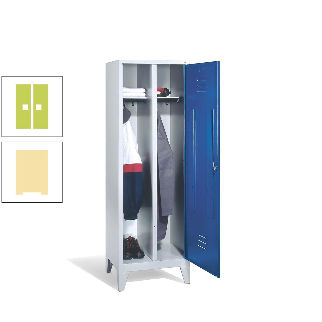 Doppel-Spind mit Großtür, Garderobenschrank mit Füßen, 2 Abteile a 300 mm, Korpus anthrazitgrau, Tür anthrazitgrau, 1.850 x 610 x 500 mm (HxBxT)