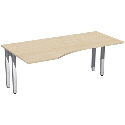 Eckschreibtisch, Ecke links, Füße einseitig verkürzt, 4-Fuß Quadrat Pro, höhenverstellbar, 680-800 x 1.600x 1.000 mm (HxBxT), Dekor Ahorn