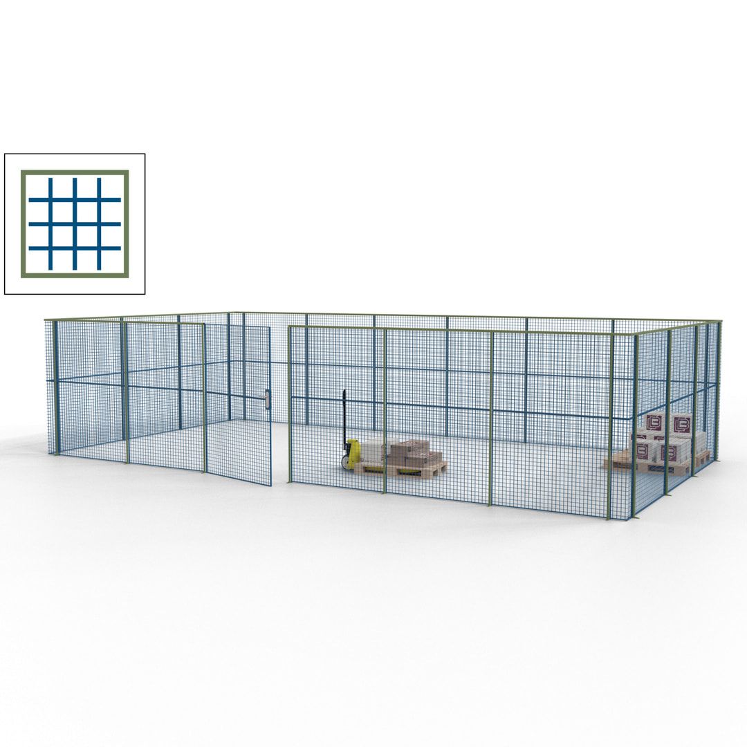 Maschinen Schutzgitter - Hallentrennwand - Sicherheitszaun - Tür - 27 m - 2.200 x 9.400 x 4.900 mm (HxBxT) - enzianblau