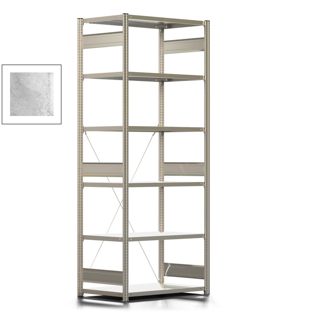 Fachbodenregal mit Tiefenriegel - 350 kg - 2.500 x 1.005 x 626 mm (HxBxT) - Anbauregal - 6 Böden - enzianblau - Lagerregal - Steckregal BERT