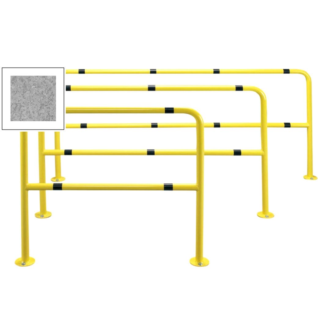 Rammschutz-Bügel für den Außenbereich, Rammschutzgeländer Stahl, 1.000 x 1.000 mm (HxB), Durchmesser 42 mm, feuerverzinkt, Pulverbeschichtung zinkgelb