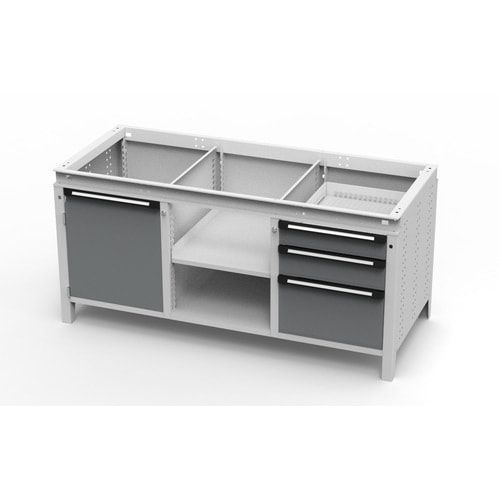 OTTOKIND Werkbank - bündige Arbeitsplatte - 850 x 1.695 x 750 mm (HxBxT) - 3 Schubladen - 1 Schrank - 2 Ablageböden - lichtgrau / anthrazitgrau
