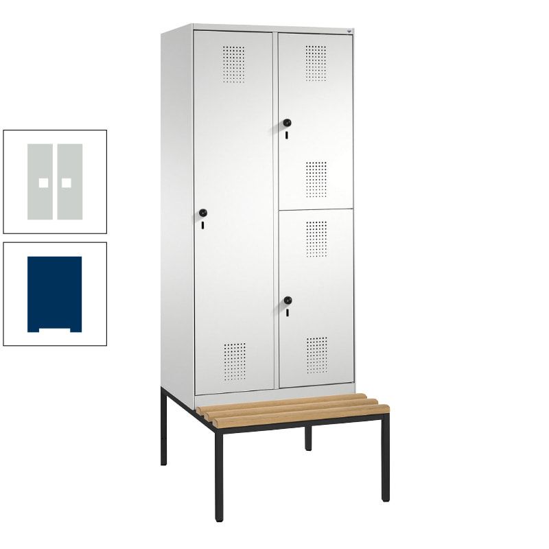Garderobenschrank, Spind ein- und doppelstöckig Sitzbank, 2 Abteile, 3 Fächer, 2.090 x 800 x 500 mm (HxBxT), Front anthrazitgrau, Korpus anthrazitgrau