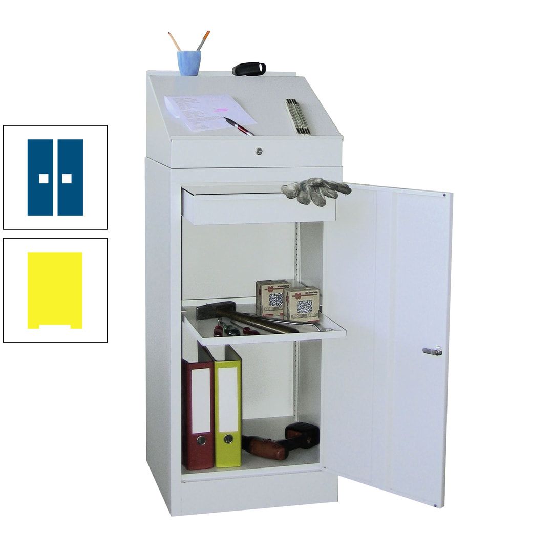 Stehpult mit Schrank - Vollblechtür - Zylinderschloss - 1 Einlegeboden, 1 Schublade - 1.270x500x500 mm (HxBxT) - anthrazitgrau