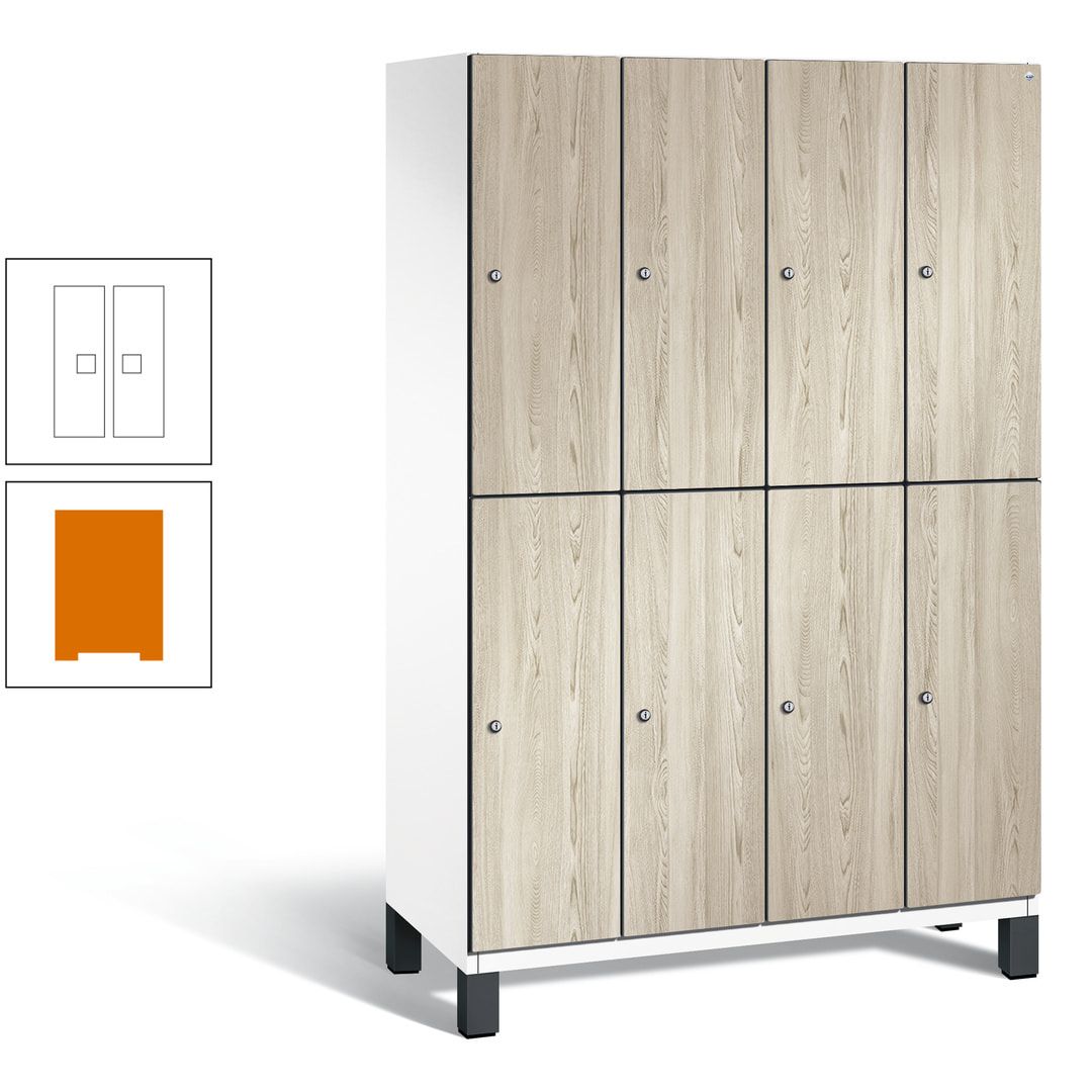 Fächerschrank, Garderobenschrank, mit Füßen, 4 Abteile, 1.980 x 1.200 x 525 mm (HxBxT), Korpus anthrazitgrau, Tür Donau-Ahorn