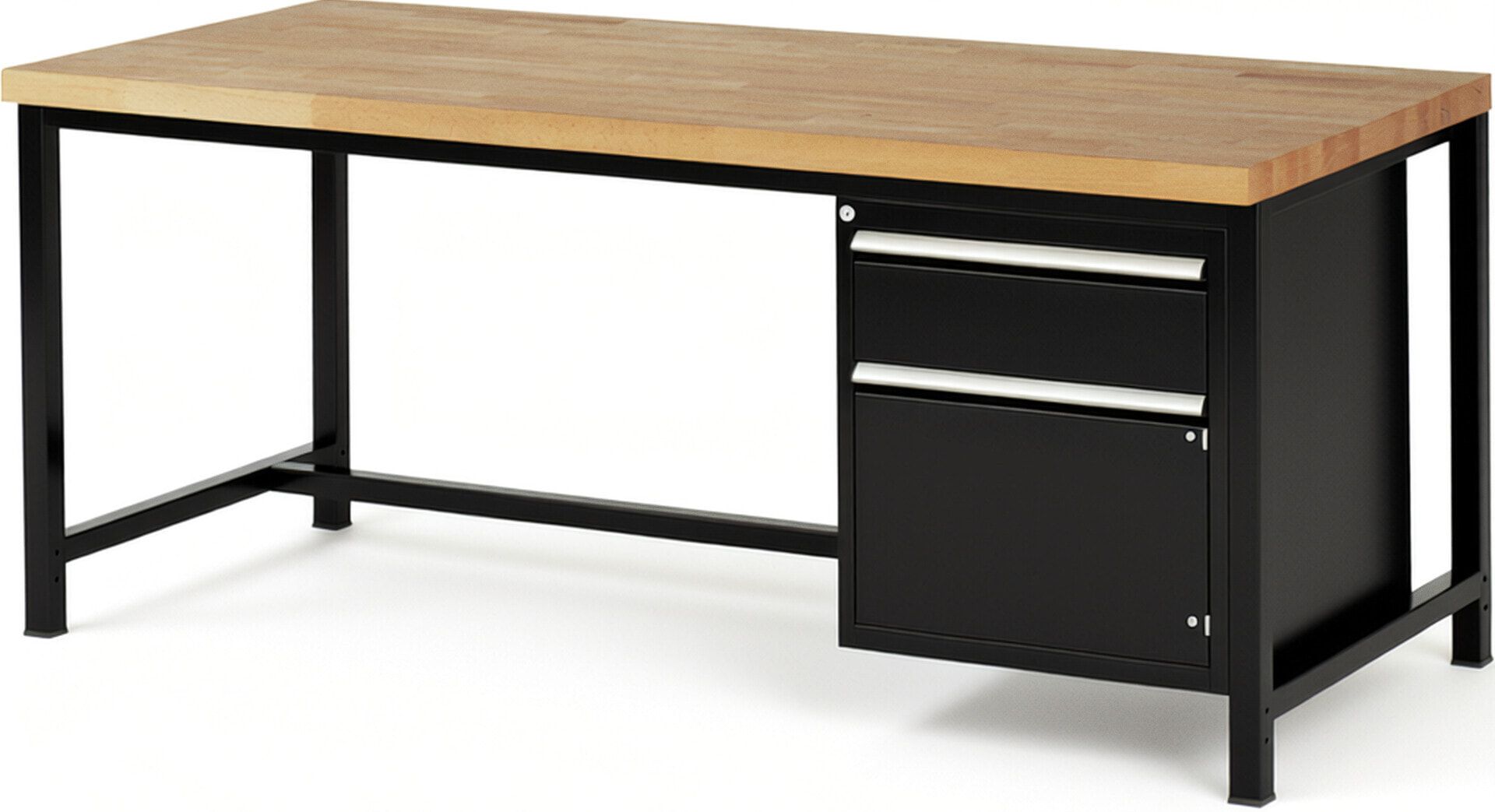 Werkbank, 1 Schrank - 1 Schublade - Teilauszug - 180:1 - Höhe 840-1.040 mm - 2.000 x 900 mm - 1.250 kg - Buche - Anthrazitgrau