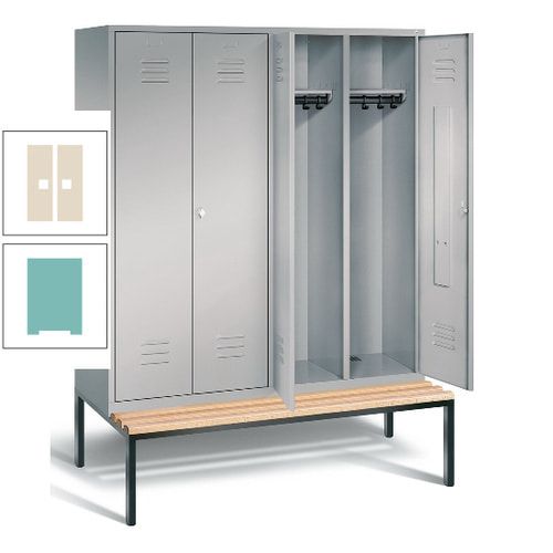 Doppel-Spindschrank, Buche Sitzbank untergebaut, 4 Abteile a 400 mm, Korpus lichtgrau, Tür anthrazitgrau, 2.090 x 1.590 x 815 mm (HxBxT)