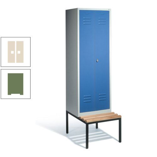 Doppel-Spindschrank, Buche Sitzbank untergebaut, 2 Abteile a 300 mm, Korpus lichtgrau, Tür anthrazitgrau, 2.090 x 610 x 815 mm (HxBxT)