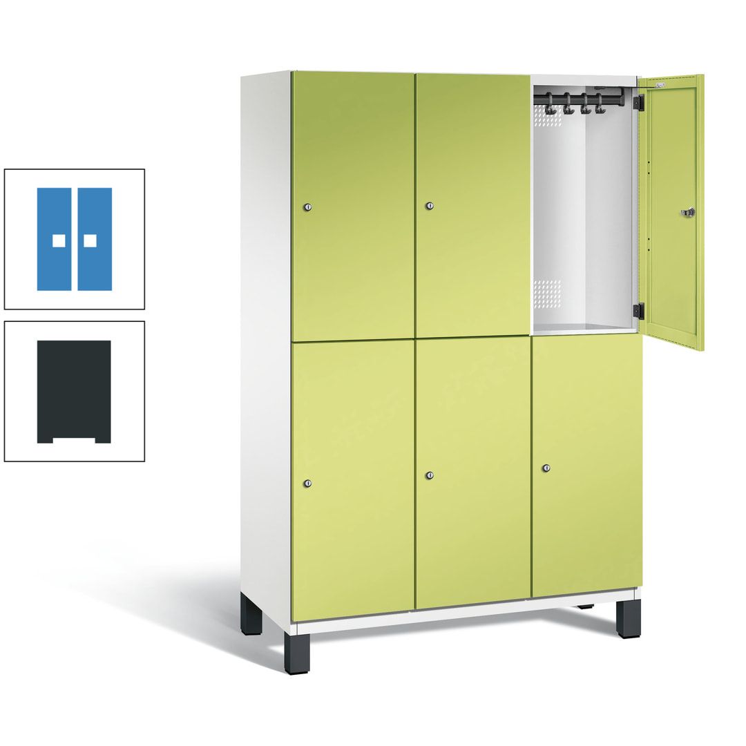 Fächerschrank, Stahlschrank, doppelstöckig, 6 Fächer, Füße, Korpus anthrazitgrau, Tür anthrazitgrau, 1.980 x 1.200 x 525 mm (HxBxT)
