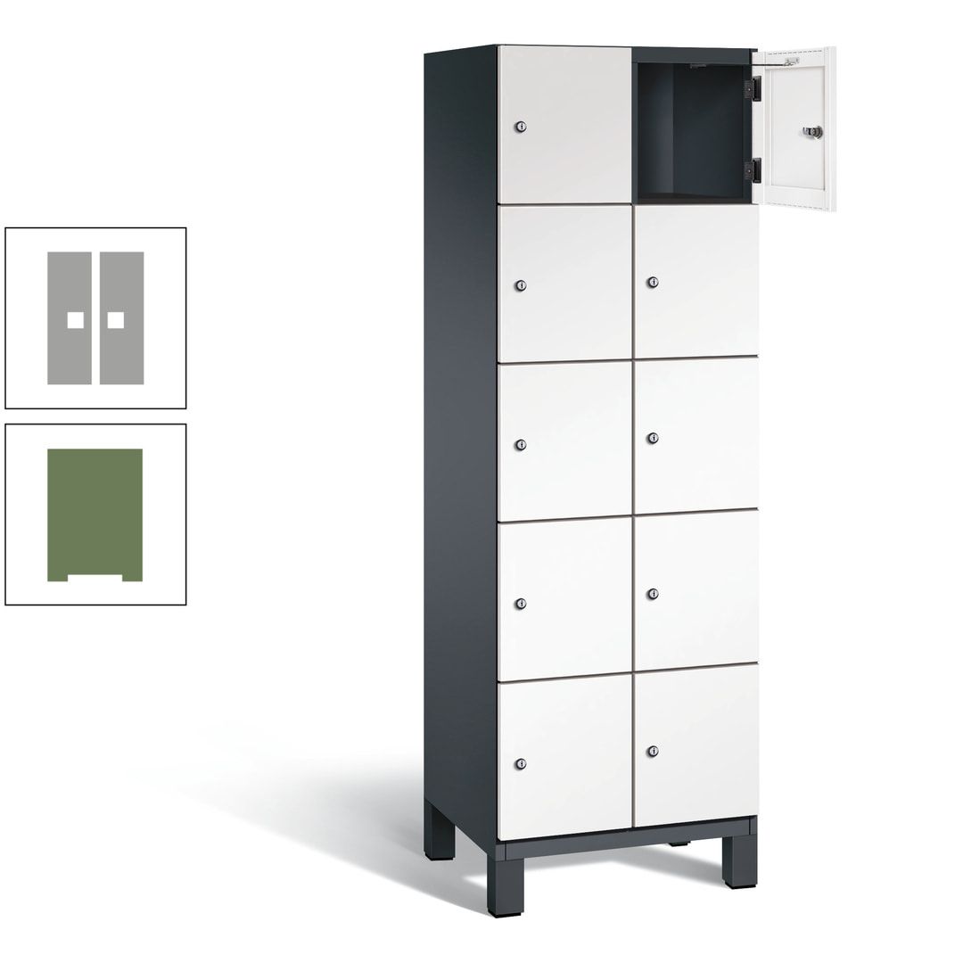 Fächerschrank, Stahlschrank, 10 Fächer, Türöffnungsbegrenzer, Füße, 1.980 x 600 x 525 mm (HxBxT), Korpus anthrazitgrau, Front anthrazitgrau