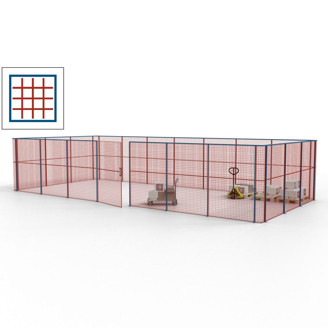 Hallentrennwand - Flügeltür, Gitter - 19 Gitterwände - 2.200 x 10.900 x 4.900 mm (HxBxT) - Perlweiß/reinorange