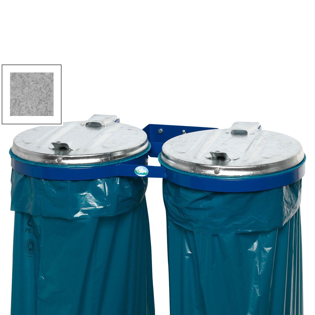 Müllsackhalter zur Wandmontage - für einen 120 l Sack - 400 x 510 mm (BxT) - enzianblau - Deckel Feuerverzinkt