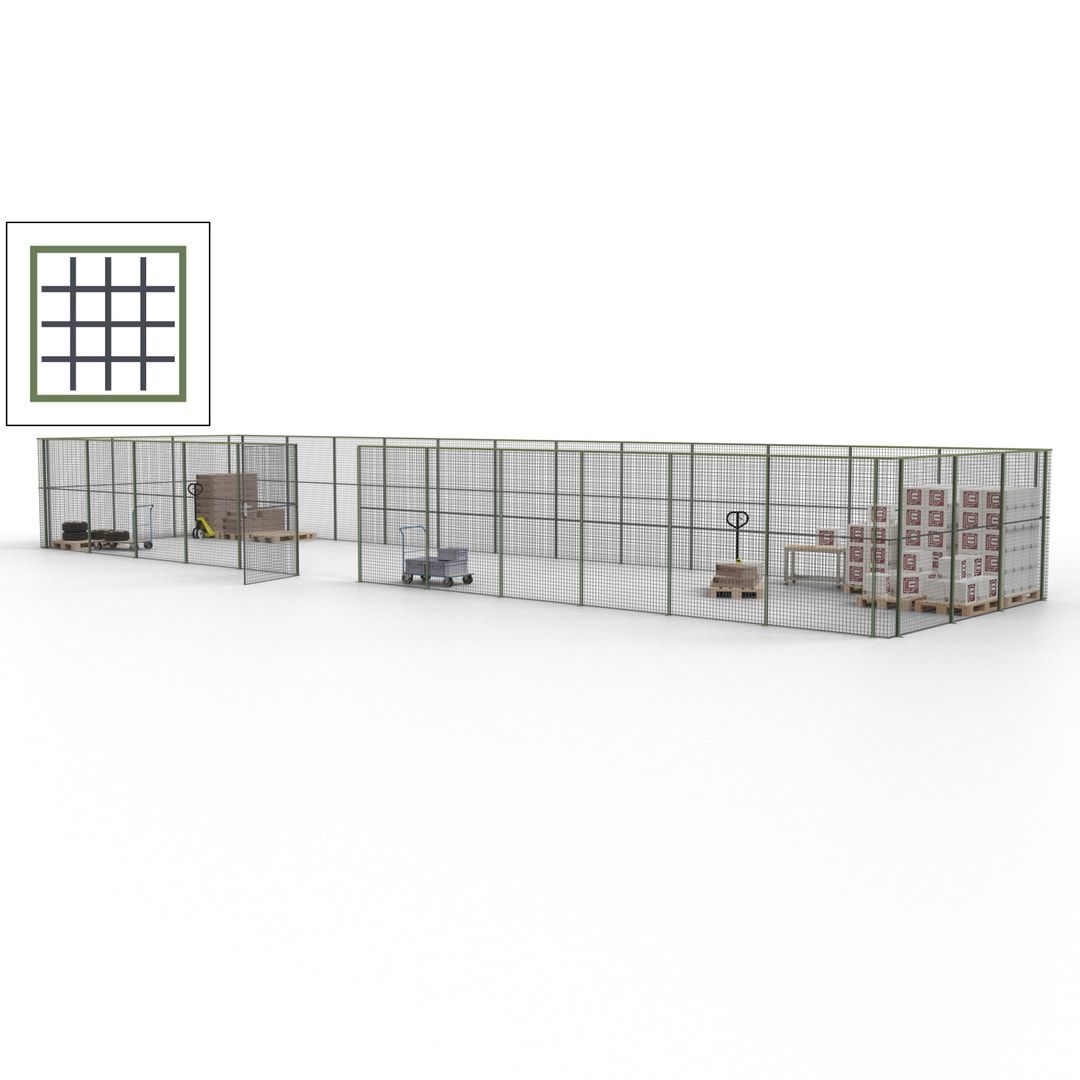 Maschinen Schutzgitter - Hallentrennwand - Sicherheitszaun - Tür - 45 m - 2.200 x 18.400 x 4.900 mm (HxBxT) - enzianblau