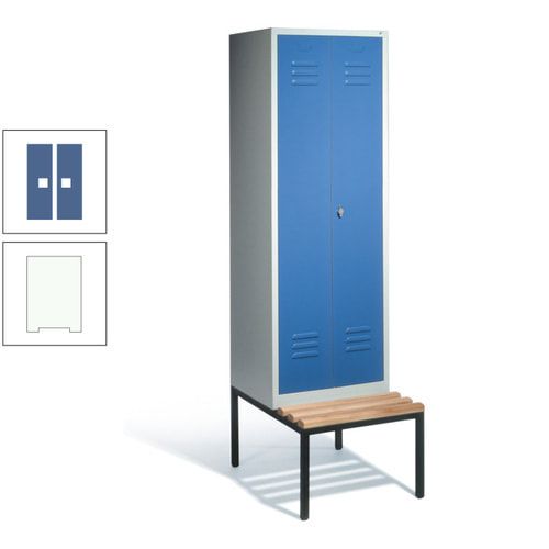 Doppel-Spindschrank, Buche Sitzbank untergebaut, 2 Abteile a 300 mm, Korpus lichtgrau, Tür anthrazitgrau, 2.090 x 610 x 815 mm (HxBxT)