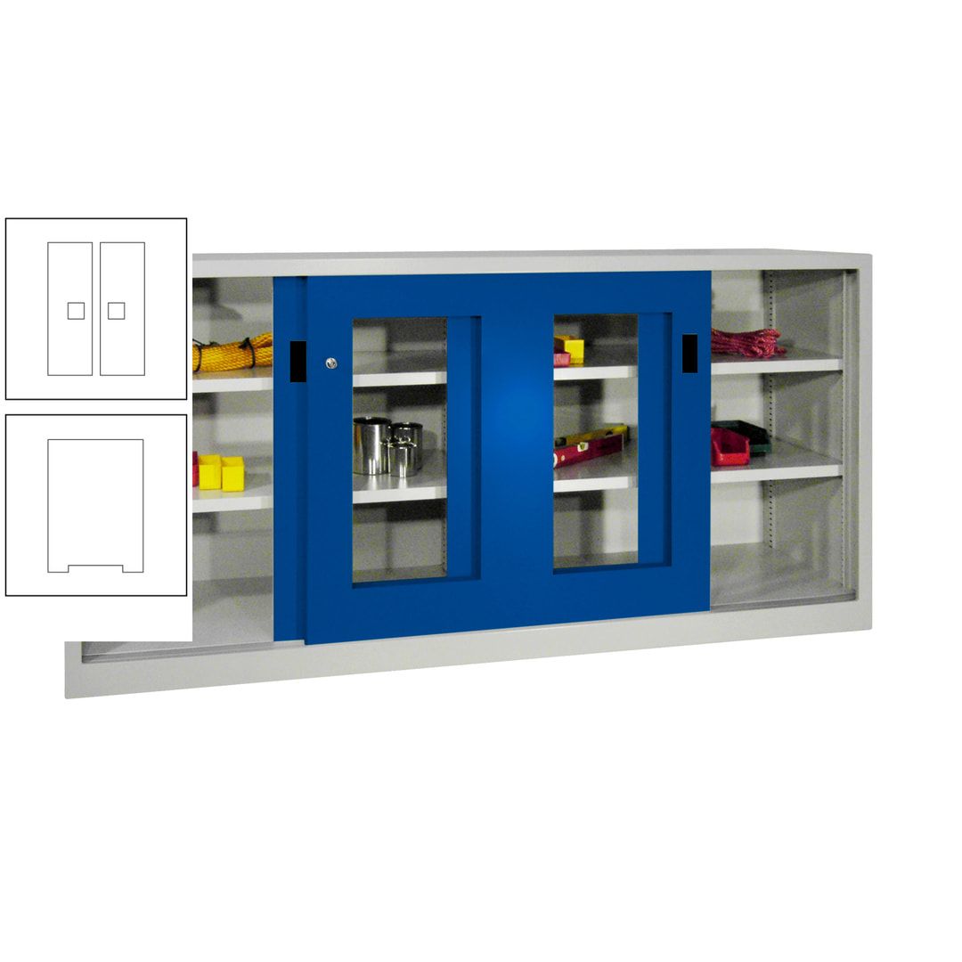 Schiebetürenschrank - Sichtfenstertüren - 1.000x2.000x400 mm (HxBxT) - 4 Böden, gepulvert - Zylinderschloss - anthrazitgrau