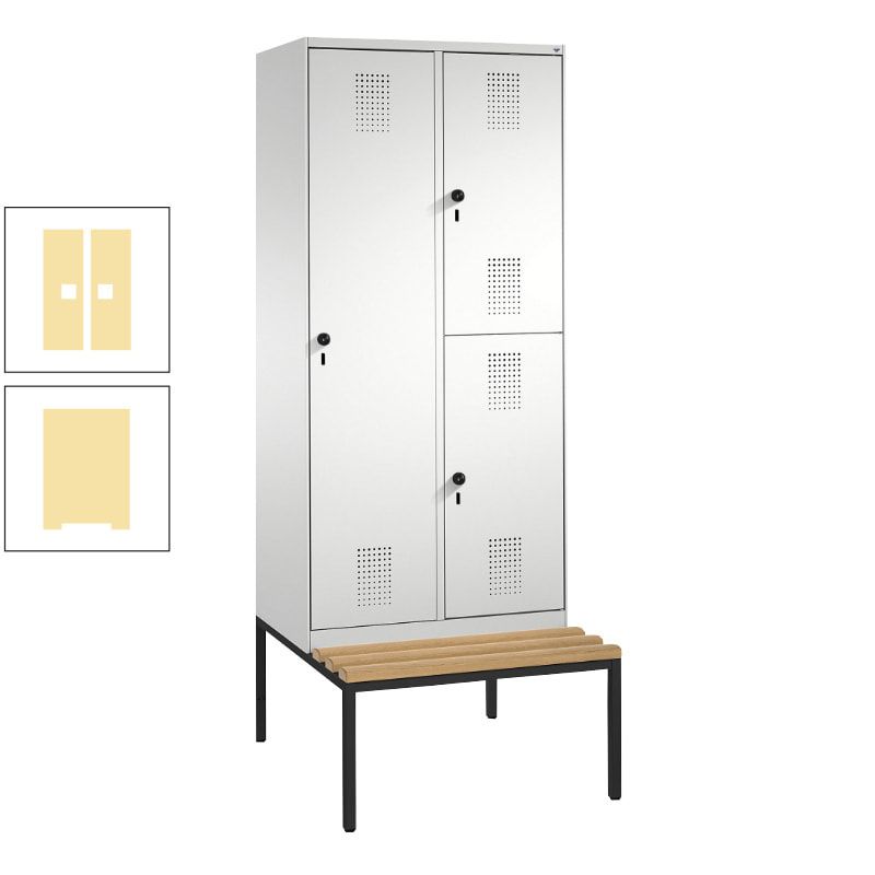 Garderobenschrank, Spind ein- und doppelstöckig Sitzbank, 2 Abteile, 3 Fächer, 2.090 x 800 x 500 mm (HxBxT), Front anthrazitgrau, Korpus anthrazitgrau