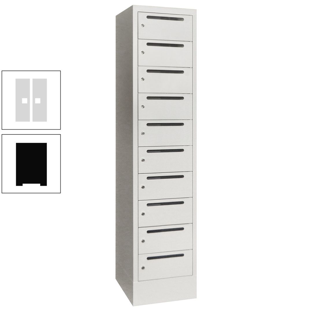 Postverteilerschrank, Schließfachschrank, 1 Abteil a 400 mm, 10 Fächer, 1.850 x 400 x 500 mm (HxBxT), Korpus anthrazitgrau, Front anthrazitgrau