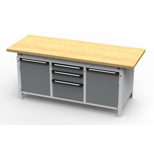 OTTOKIND Werkbank - bündige Arbeitsplatte - 810 x 1.695 x 750 mm (HxBxT) - 3 Schubladen - 2 Schränke - lichtgrau