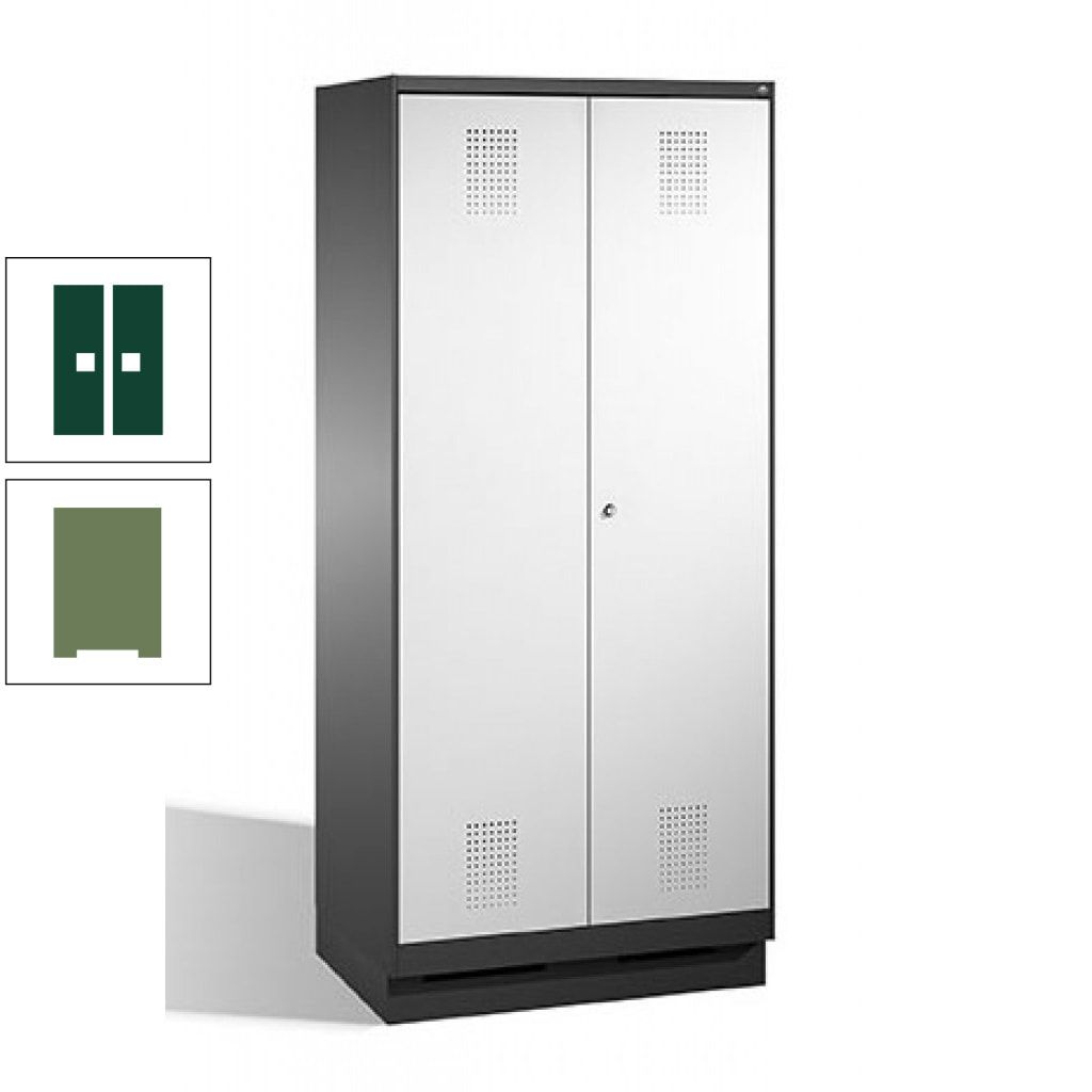 Doppel-Spind, Doppeltüren, Garderobenschrank mit Sockel, 2 Abteile a 400 mm, Korpus anthrazitgrau, Tür anthrazitgrau, 1.800 x 800 x 500 mm (HxBxT)