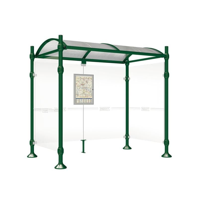 Buswartehalle, Unterstand, 2 Seitenwände, Kopf gebürsteter Edelstahl, ESG, Fahrplanschaukasten, 2.500 x 2.500 x 1.600 mm (HxBxT), Farbe enzianblau