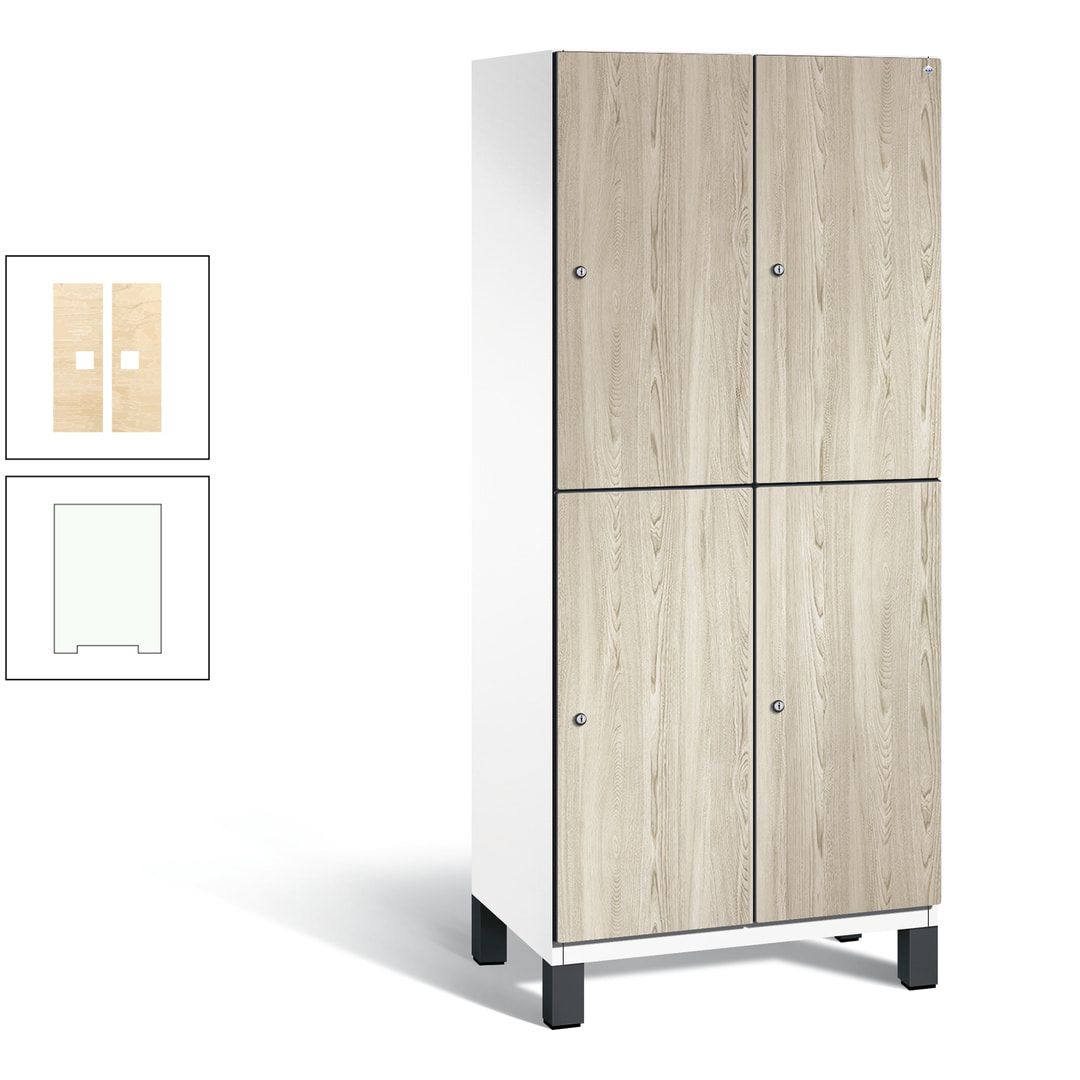 Fächerschrank, Garderobenschrank, mit Füßen, 2 Abteile, 1.980 x 800 x 525 mm (HxBxT), Korpus anthrazitgrau, Tür Donau-Ahorn