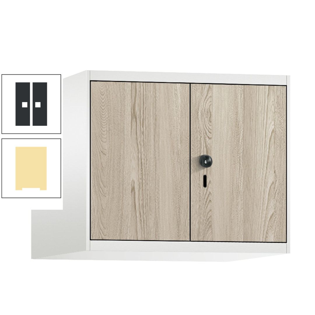 Aufsatzschrank, Schrankaufsatz, Türen paarweise, 2 Fächer a 300 mm, Farbe Pastellgelb, Tür anthrazitgrau , 500 x 600 x 500 mm (HxBxT)