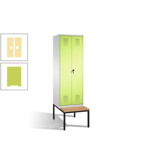 Doppel-Spind, Garderobenschrank, Buche Sitzbank untergebaut, 2 Abteile a 300 mm, Korpus anthrazitgrau, Tür anthrazitgrau, 2.090 x 600 x 815 mm (HxBxT)