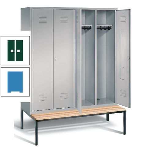 Doppel-Spindschrank, Buche Sitzbank untergebaut, 4 Abteile a 400 mm, Korpus lichtgrau, Tür anthrazitgrau, 2.090 x 1.590 x 815 mm (HxBxT)