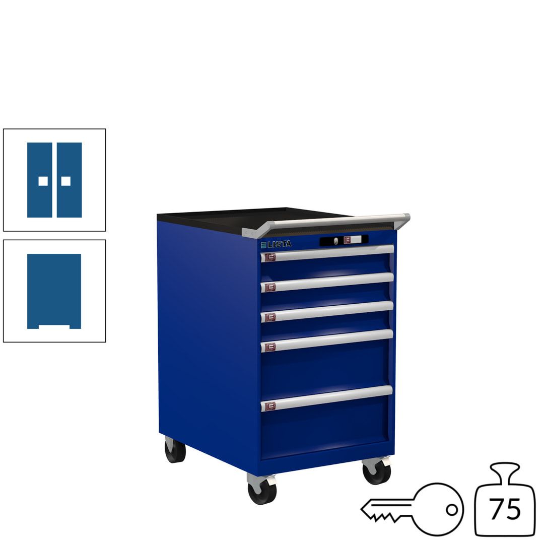Lista Schubladenschrank - 14.397.010 - 990 x 564 x 725 mm (HxBxT) - 5 Schubladen - 75 kg - Key Lock - lichtblau (RAL 5012)