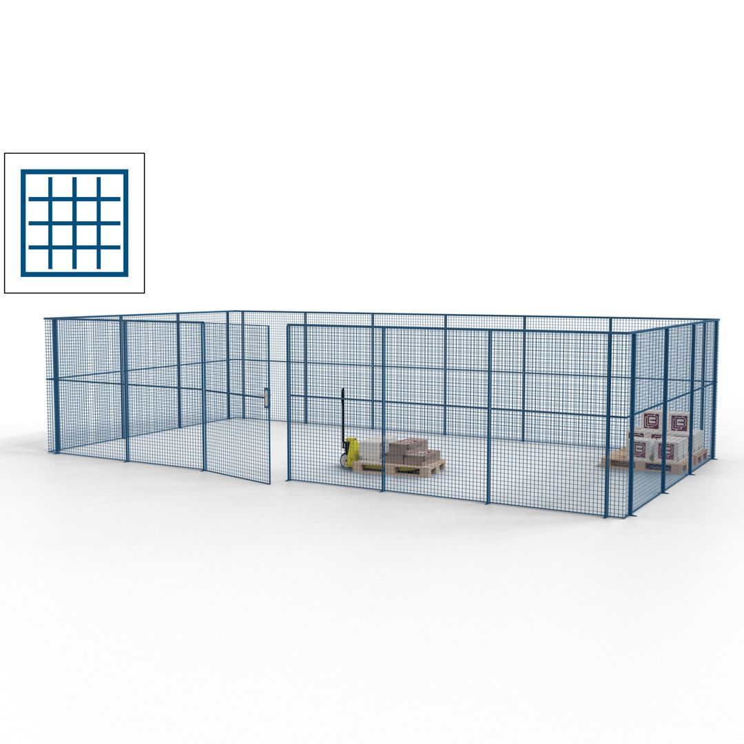 Maschinen Schutzgitter - Hallentrennwand - Sicherheitszaun - Tür - 27 m - 2.200 x 9.400 x 4.900 mm (HxBxT) - enzianblau