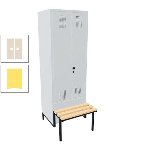 Doppel-Spind, Garderobenschrank, Buche Sitzbank integriert, 2 Abteile a 400 mm, Korpus anthrazitgrau, Tür anthrazitgrau, 1.850 x 800 x 815 mm (HxBxT)
