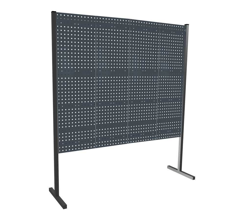 Modulare Trennwand, Werkzeugwand, Einzelfeld, 2 Lochplatten, Plattenhöhe 1.500 mm, 2.000 x 1.000 mm (HxB), Anthrazitgrau (RAL 7016)