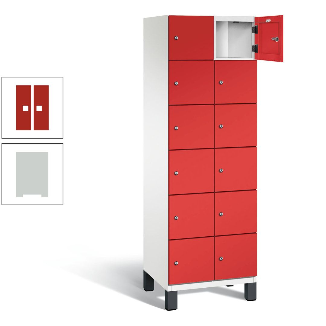 Fächerschrank, Stahlschrank, 12 Fächer, Türöffnungsbegrenzer, Füße, 1.980 x 600 x 525 mm (HxBxT), Korpus anthrazitgrau, Front anthrazitgrau