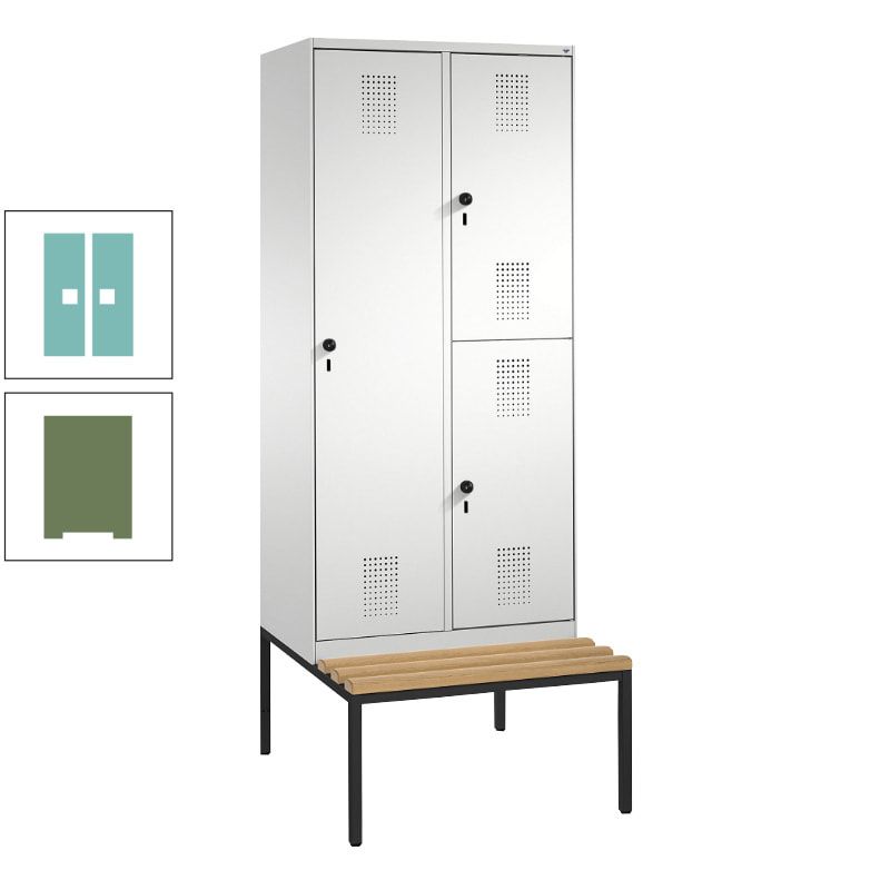 Garderobenschrank, Spind ein- und doppelstöckig Sitzbank, 2 Abteile, 3 Fächer, 2.090 x 800 x 500 mm (HxBxT), Front anthrazitgrau, Korpus anthrazitgrau