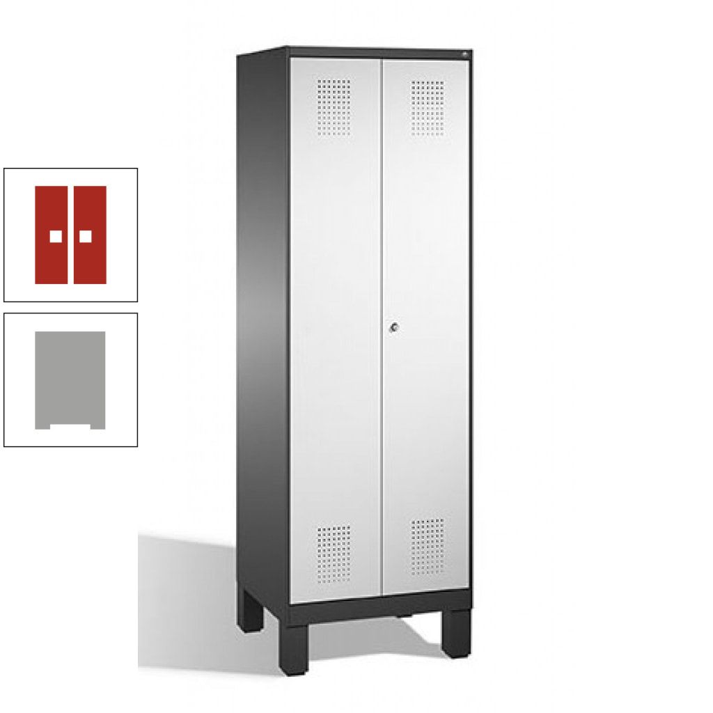 Doppel-Spind, Doppeltüren, Garderobenschrank mit Füßen, 2 Abteile a 300 mm, Korpus anthrazitgrau, Tür anthrazitgrau, 1.850 x 600 x 500 mm (HxBxT)