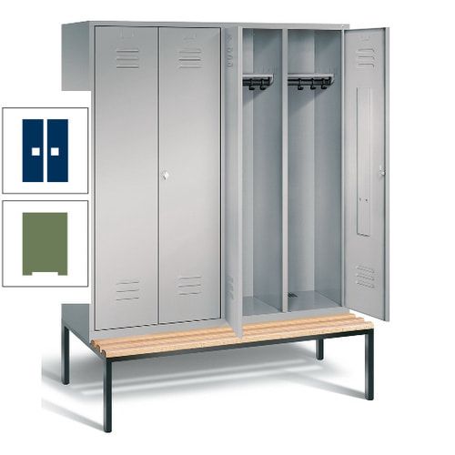 Doppel-Spindschrank, Buche Sitzbank untergebaut, 4 Abteile a 400 mm, Korpus lichtgrau, Tür anthrazitgrau, 2.090 x 1.590 x 815 mm (HxBxT)