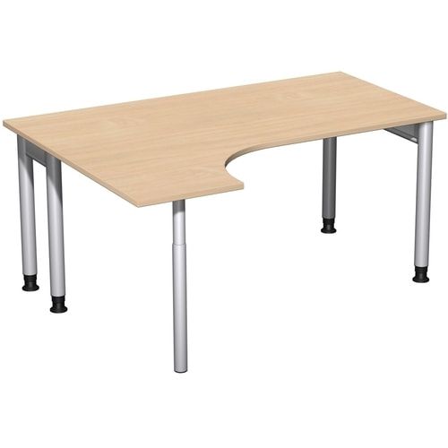 Eckschreibtisch, Ecke links, Füße einseitig verkürzt, 4-Fuß Pro, höhenverstellbar, 680-800 x 1.600 x 1.200 mm (HxBxT), Dekor Ahorn