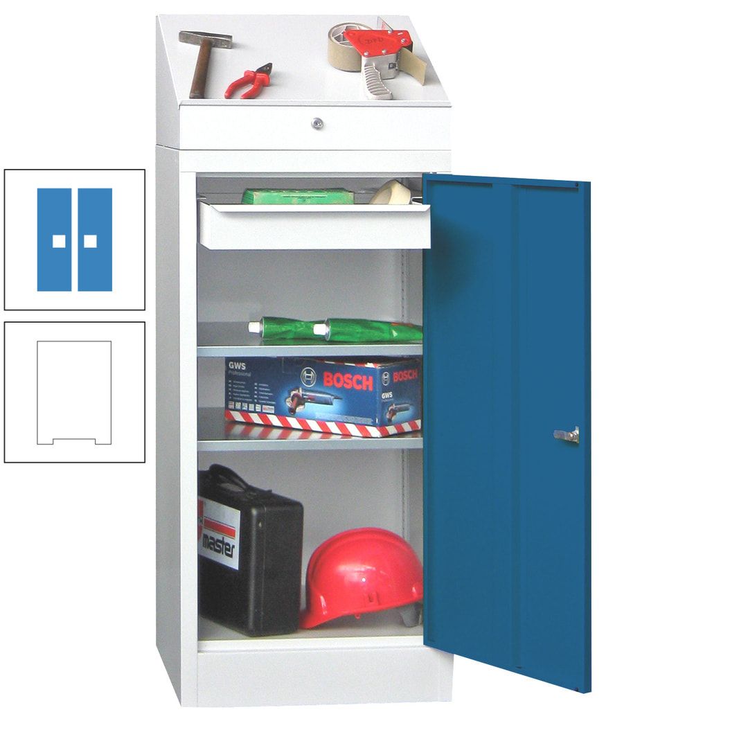 Stehpult mit Schrank - Vollblechtür - 1 Einlegeboden, 1 Ausziehboden, 1 Schublade - 1.270x500x500 mm (HxBxT) - anthrazitgrau