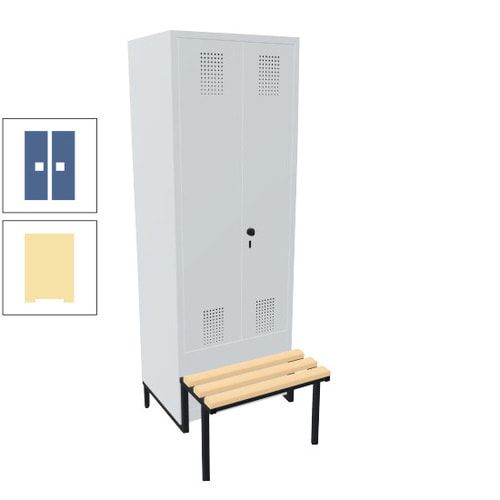 Doppel-Spind, Garderobenschrank, Buche Sitzbank integriert, 2 Abteile a 400 mm, Korpus anthrazitgrau, Tür anthrazitgrau, 1.850 x 800 x 815 mm (HxBxT)